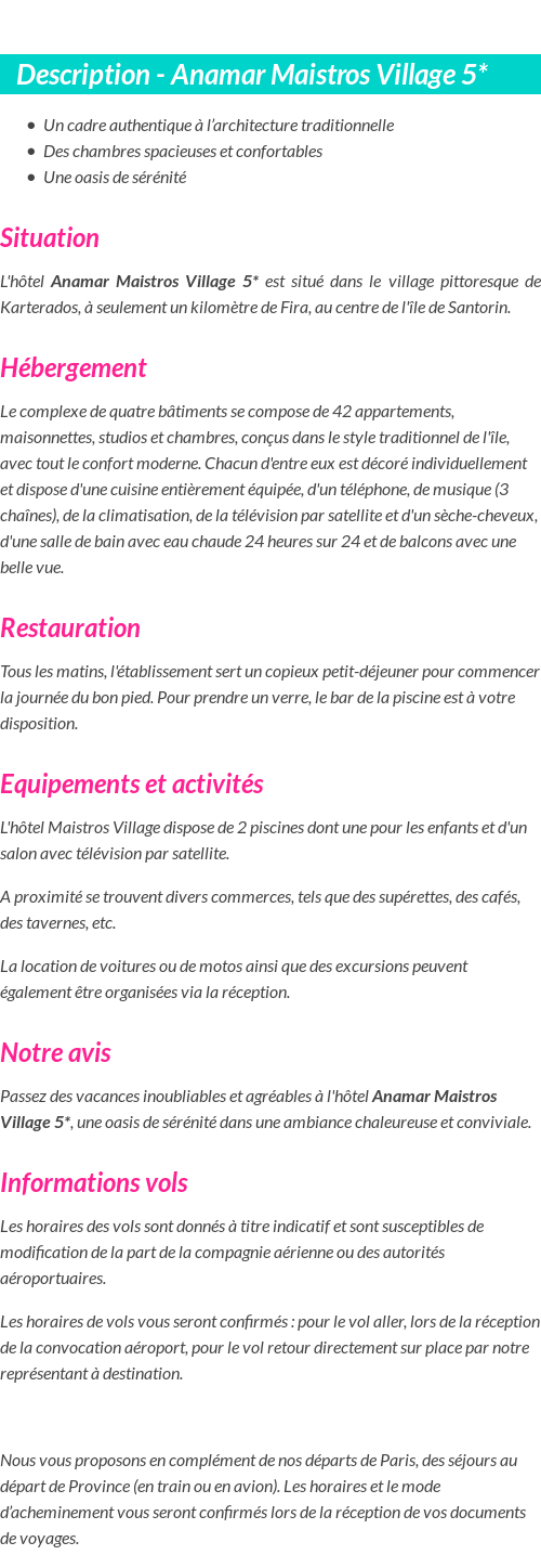 Détails du séjour