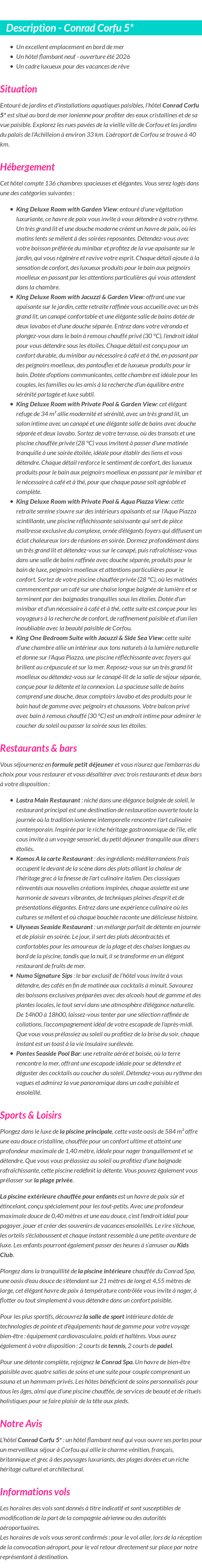 Détails du séjour