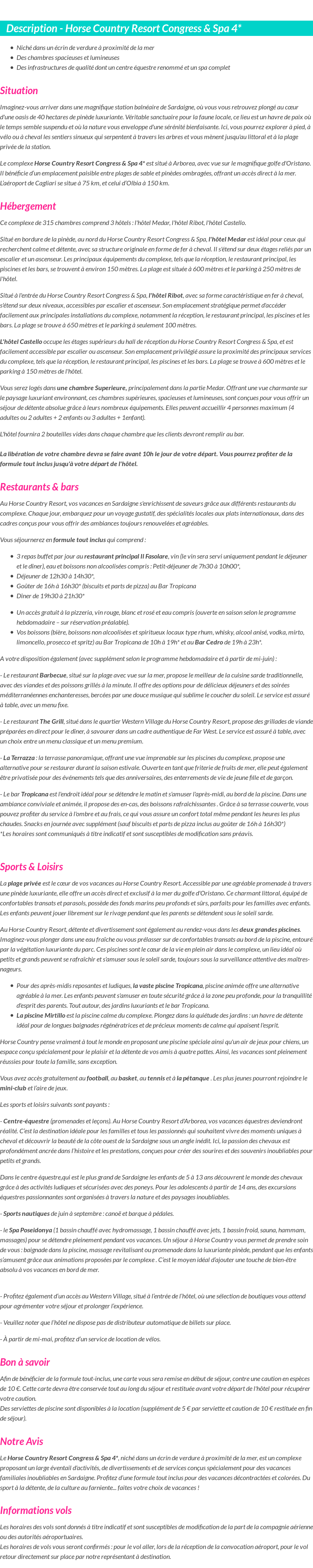 Détails du séjour