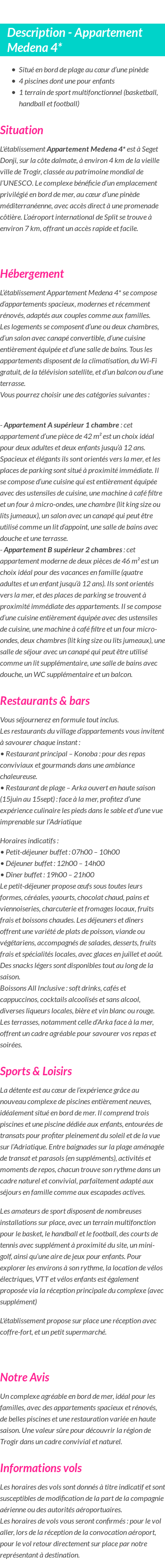 Détails du séjour