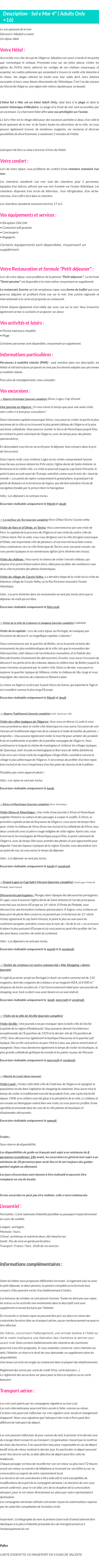 Détails du séjour
