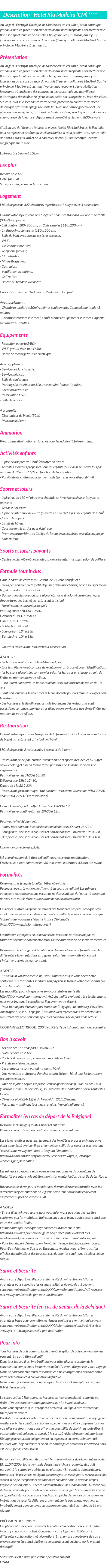 Détails du séjour