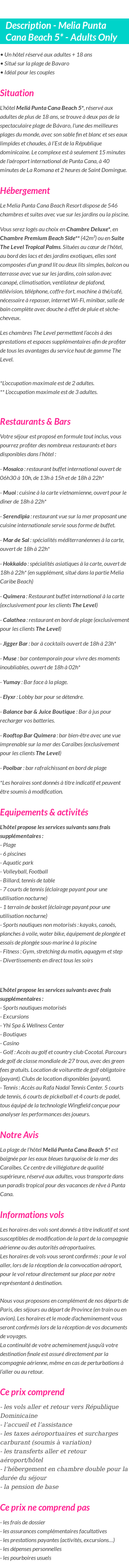Détails du séjour