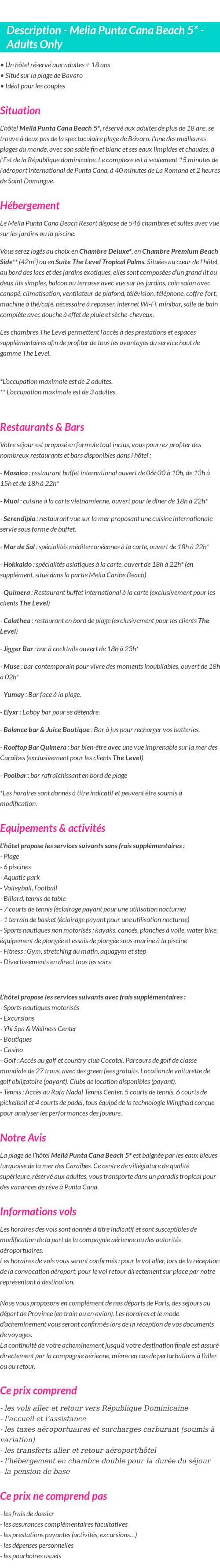 Détails du séjour
