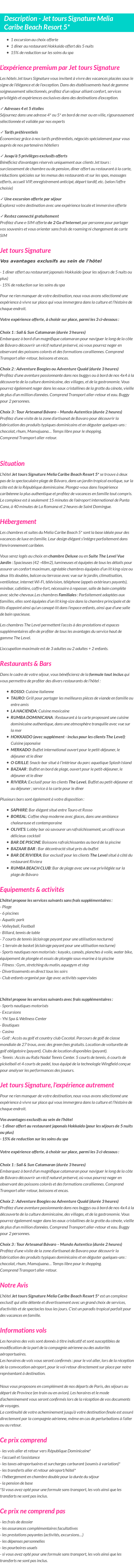 Détails du séjour