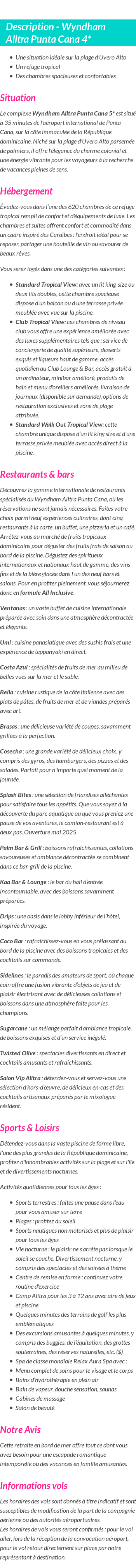 Détails du séjour
