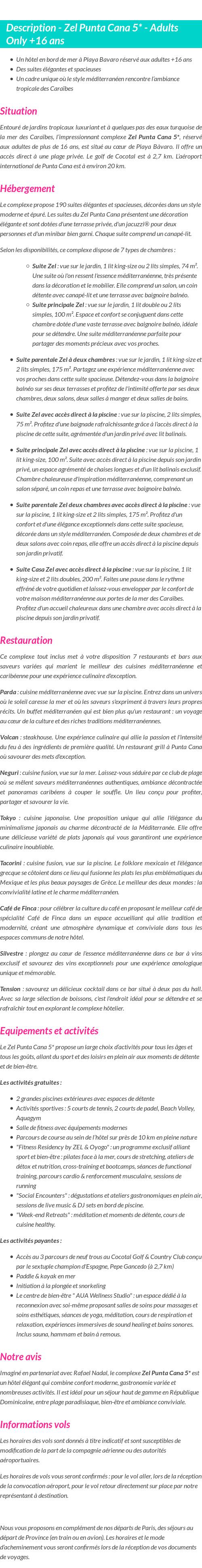 Détails du séjour