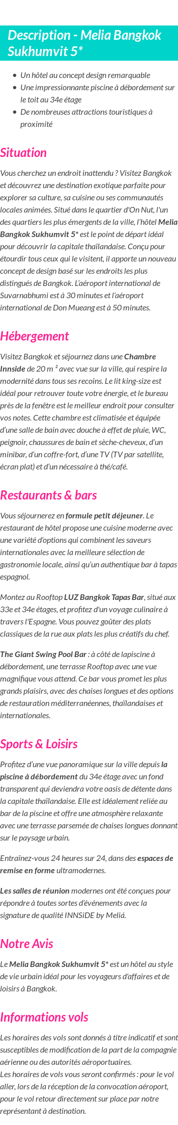 Détails du séjour