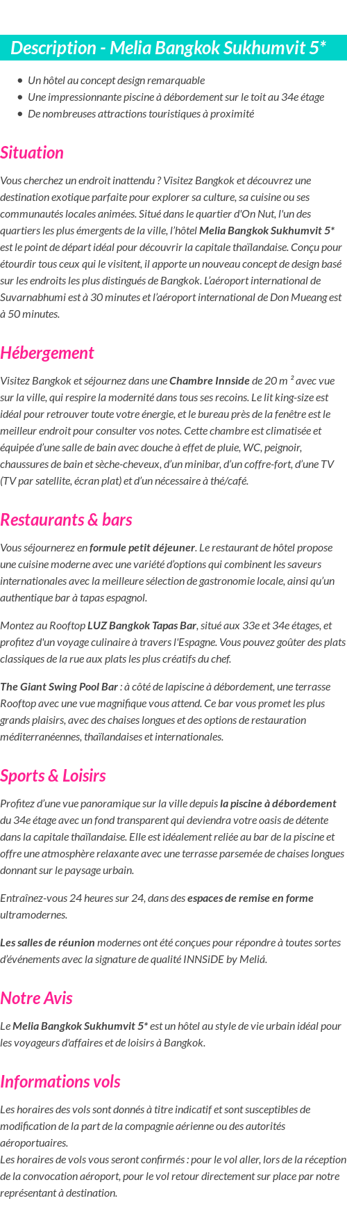 Détails du séjour