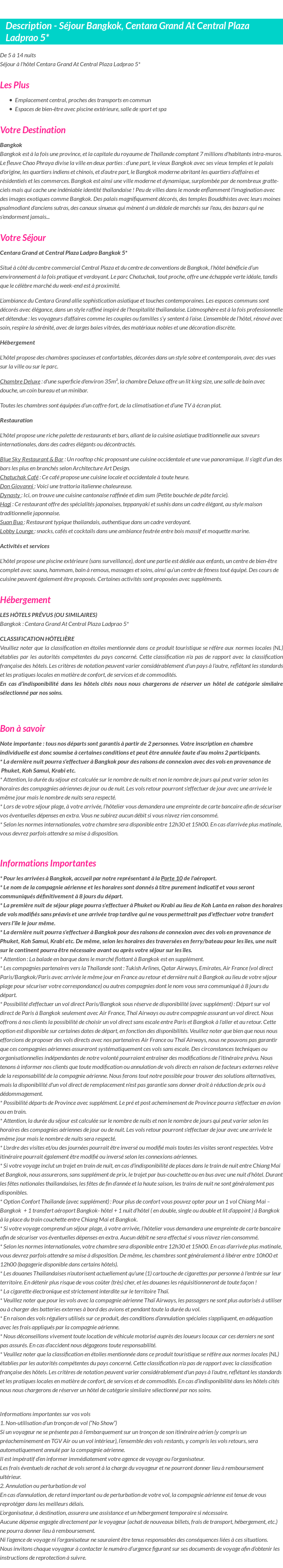 Détails du séjour