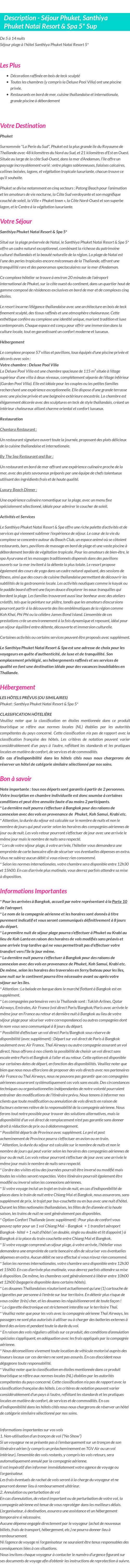 Détails du séjour