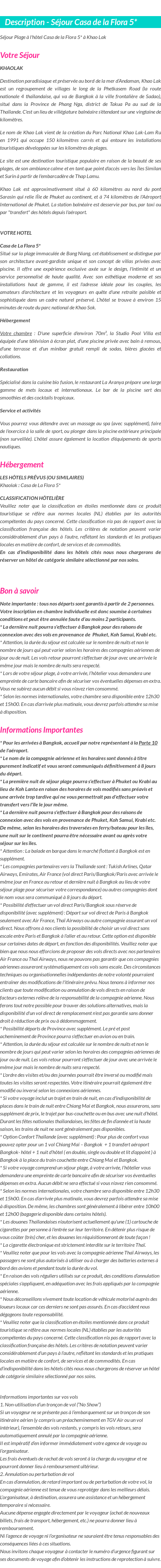 Détails du séjour