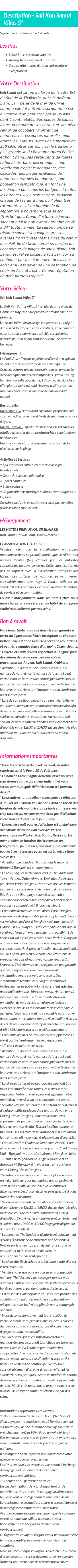 Détails du séjour