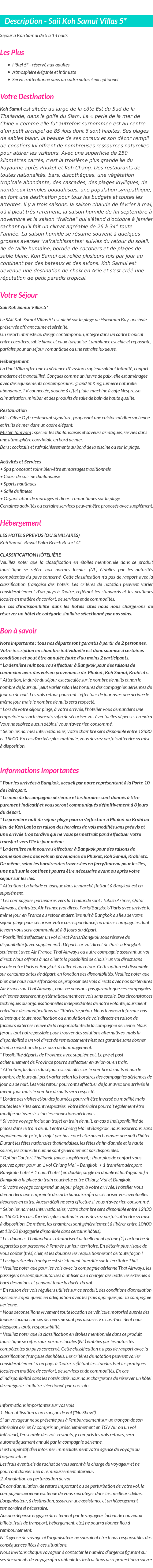 Détails du séjour