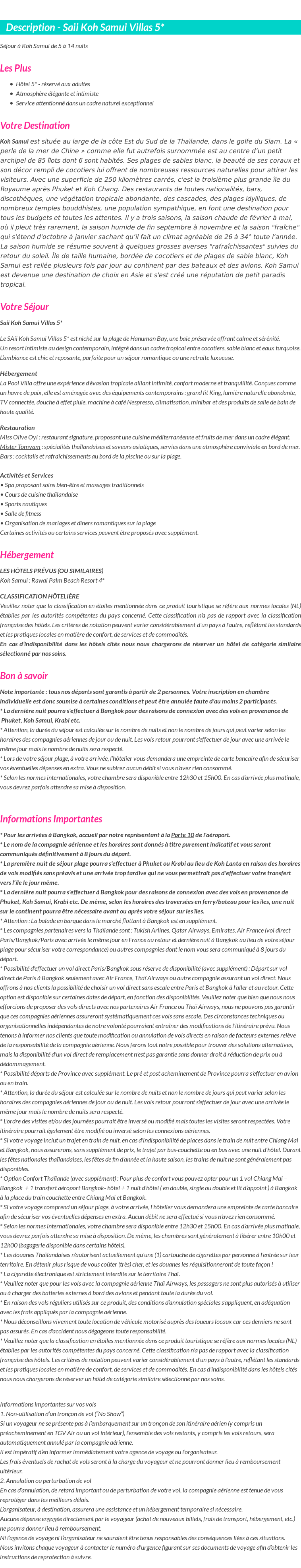 Détails du séjour