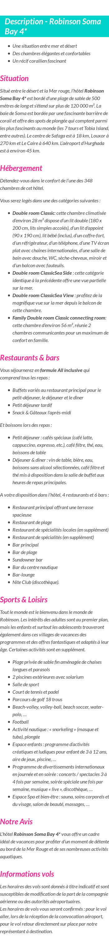 Détails du séjour