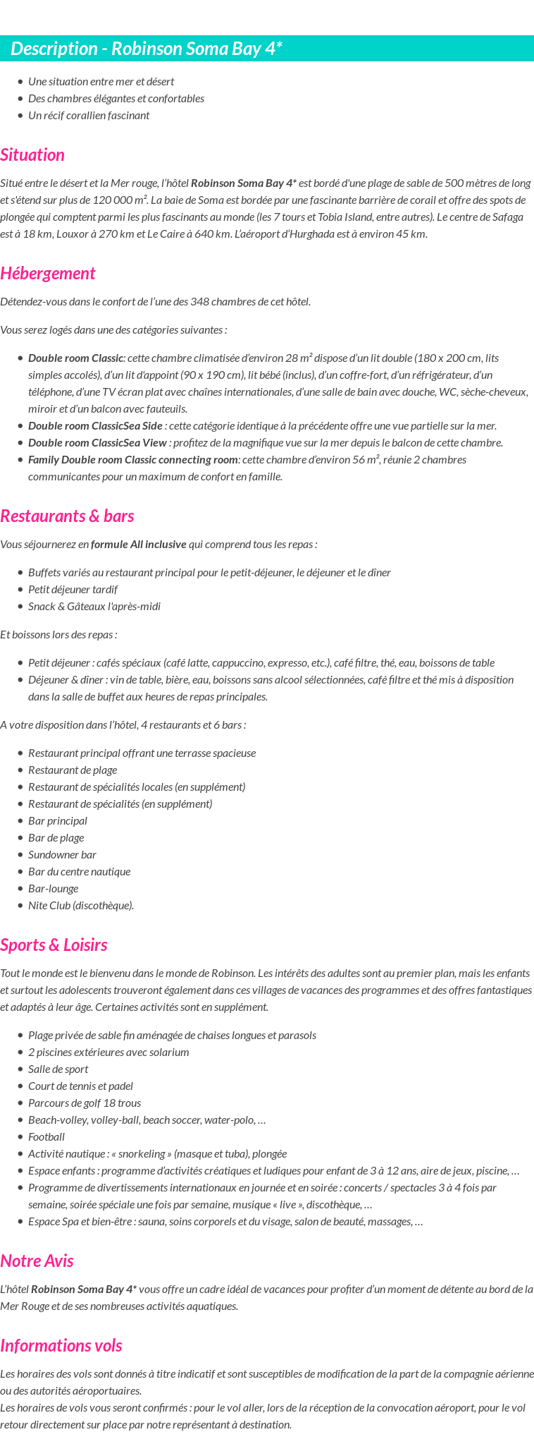Détails du séjour