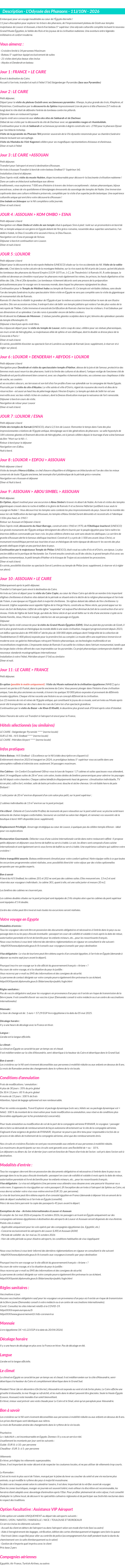 Détails du séjour