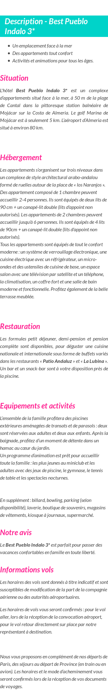 Détails du séjour
