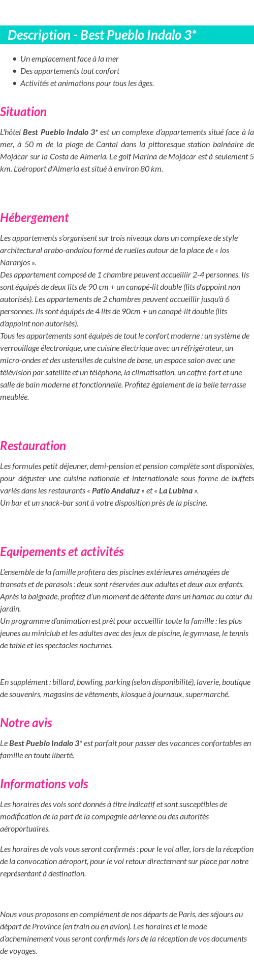 Détails du séjour