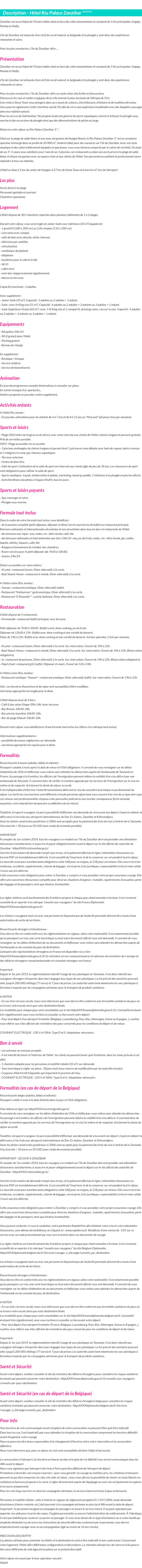 Détails du séjour