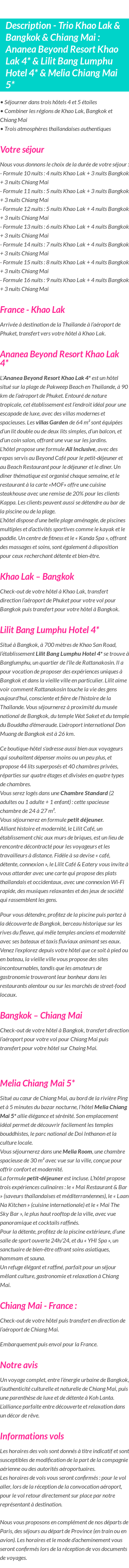 Détails du séjour