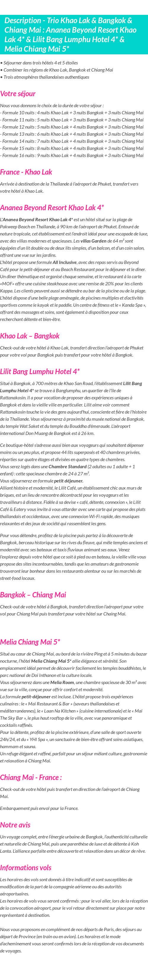 Détails du séjour