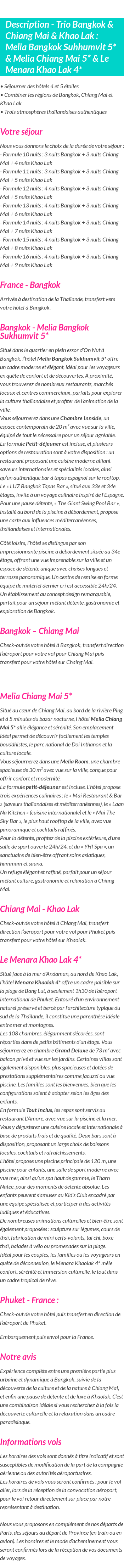 Détails du séjour