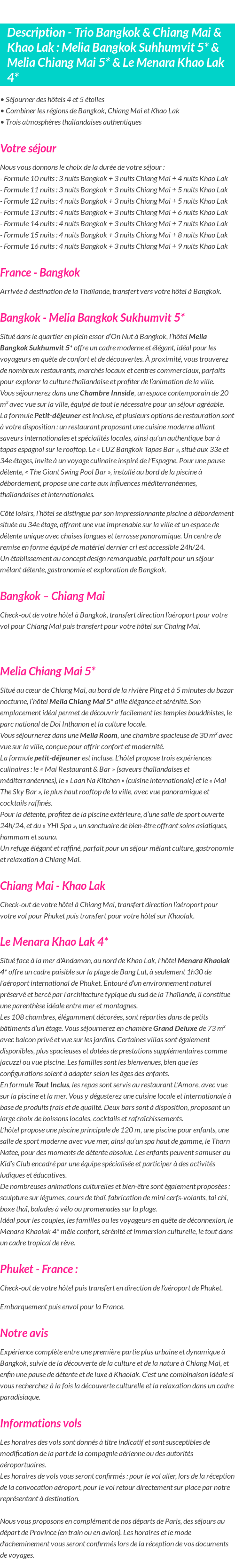 Détails du séjour