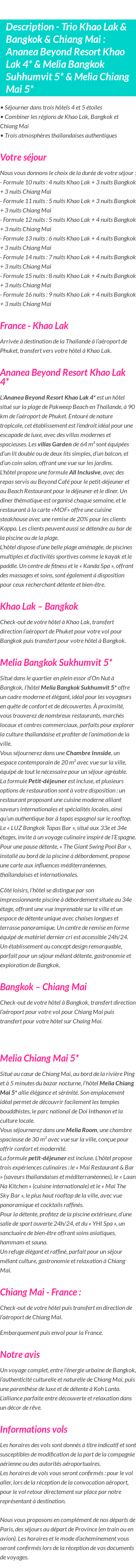 Détails du séjour