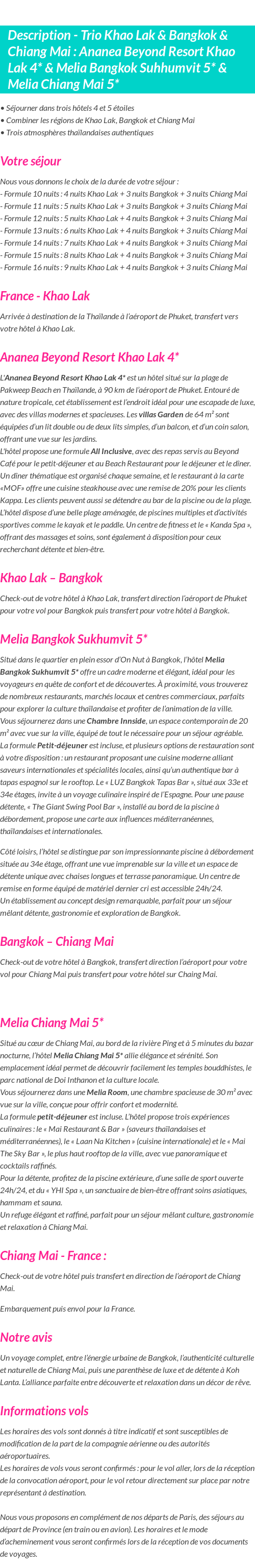 Détails du séjour