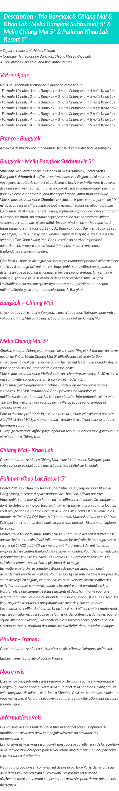 Détails du séjour