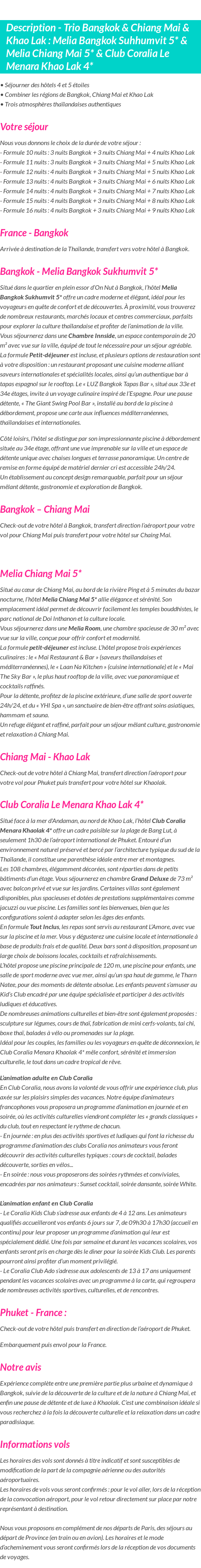 Détails du séjour