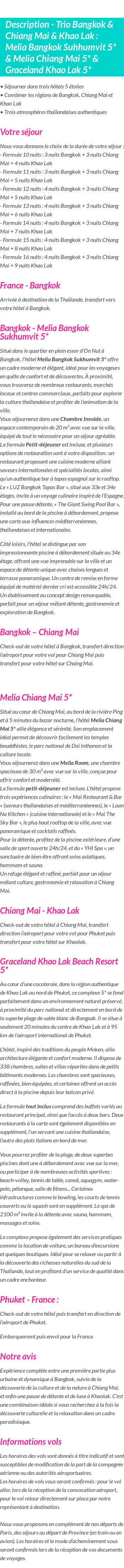 Détails du séjour