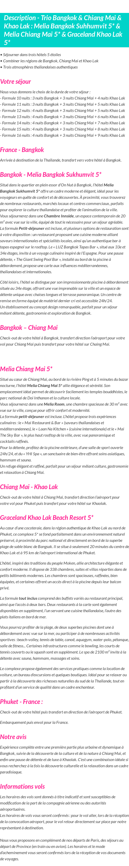 Détails du séjour