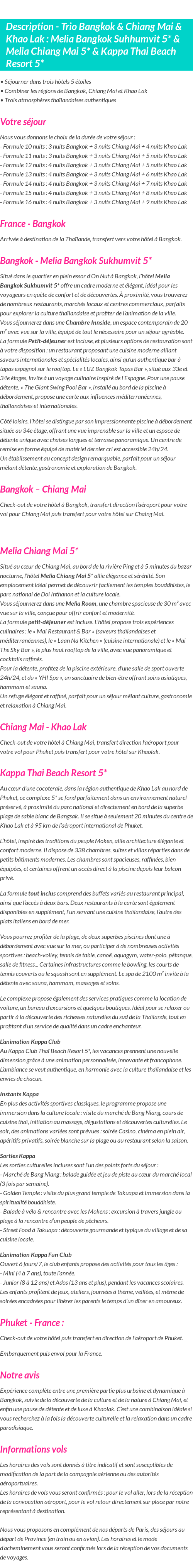 Détails du séjour