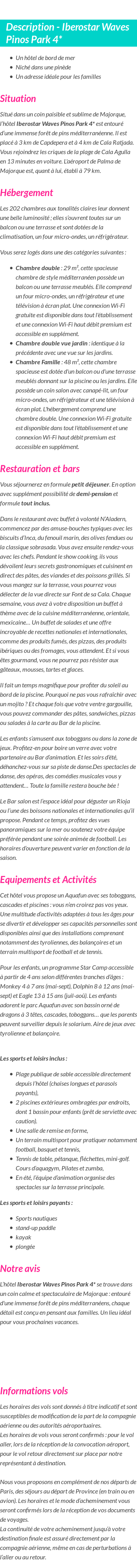 Détails du séjour