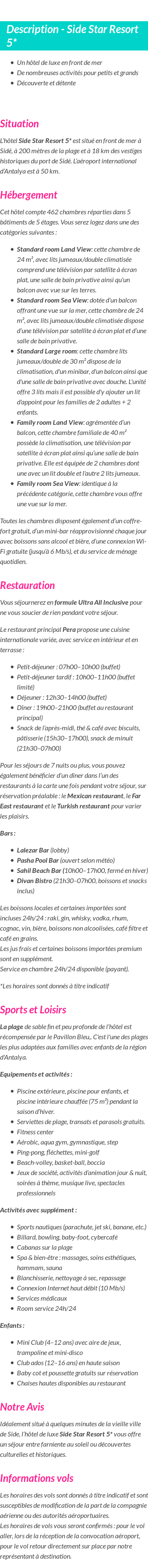 Détails du séjour