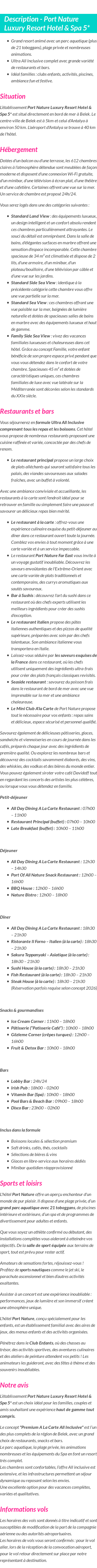 Détails du séjour