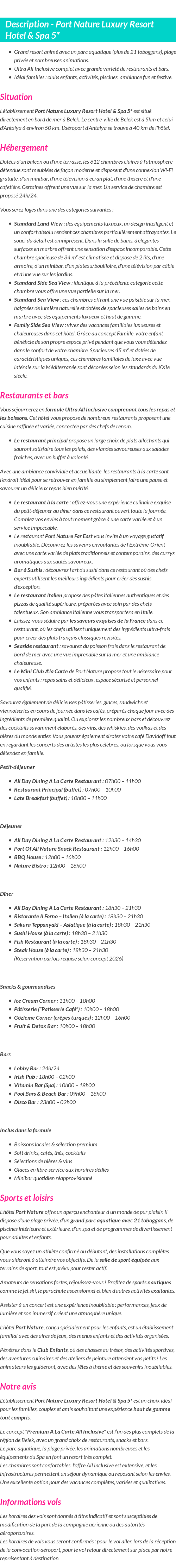 Détails du séjour