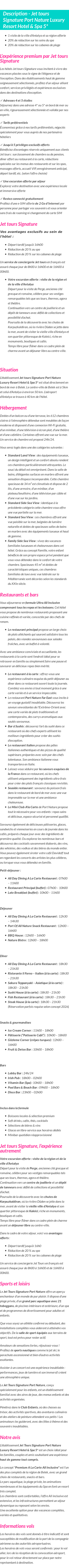 Détails du séjour