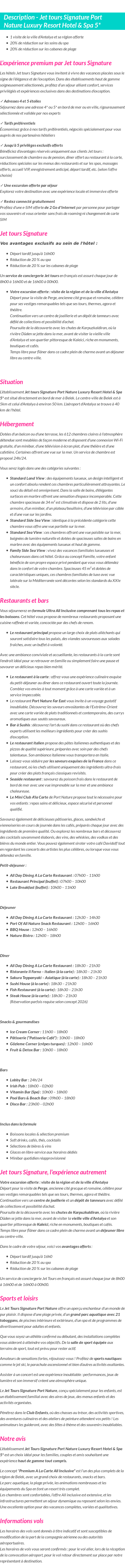 Détails du séjour