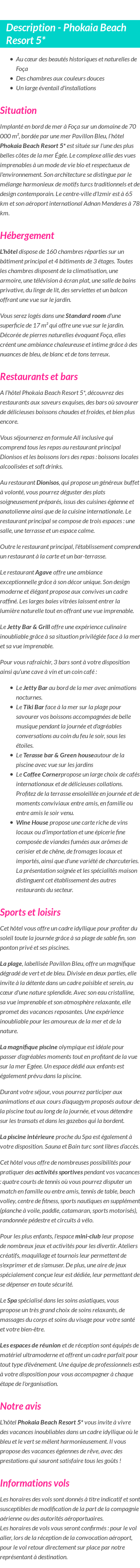 Détails du séjour