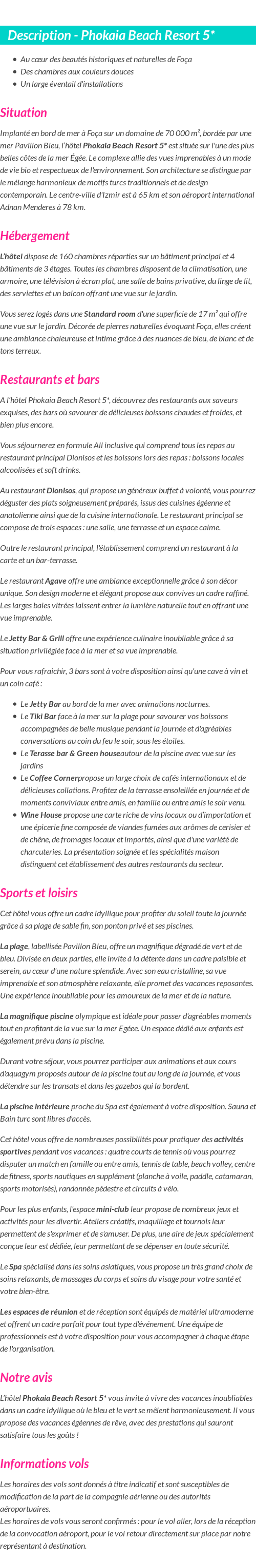 Détails du séjour