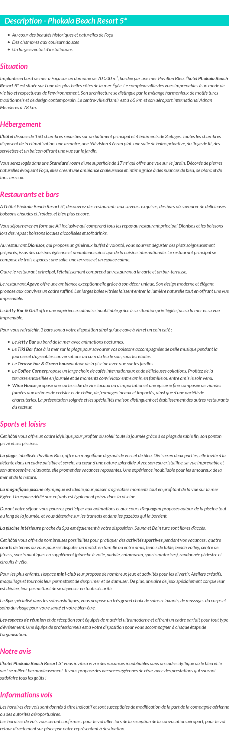 Détails du séjour