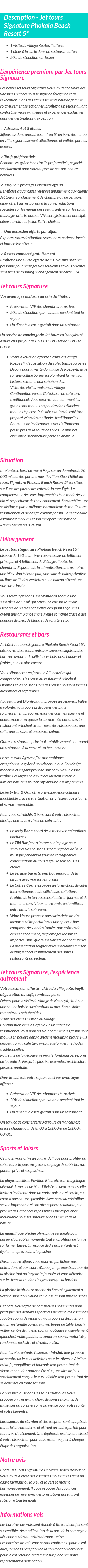 Détails du séjour