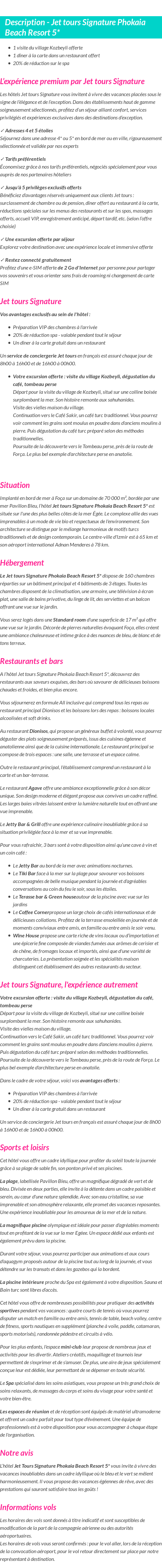 Détails du séjour