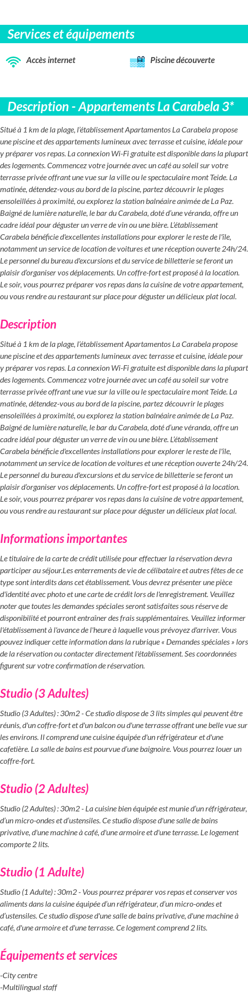 Détails du séjour