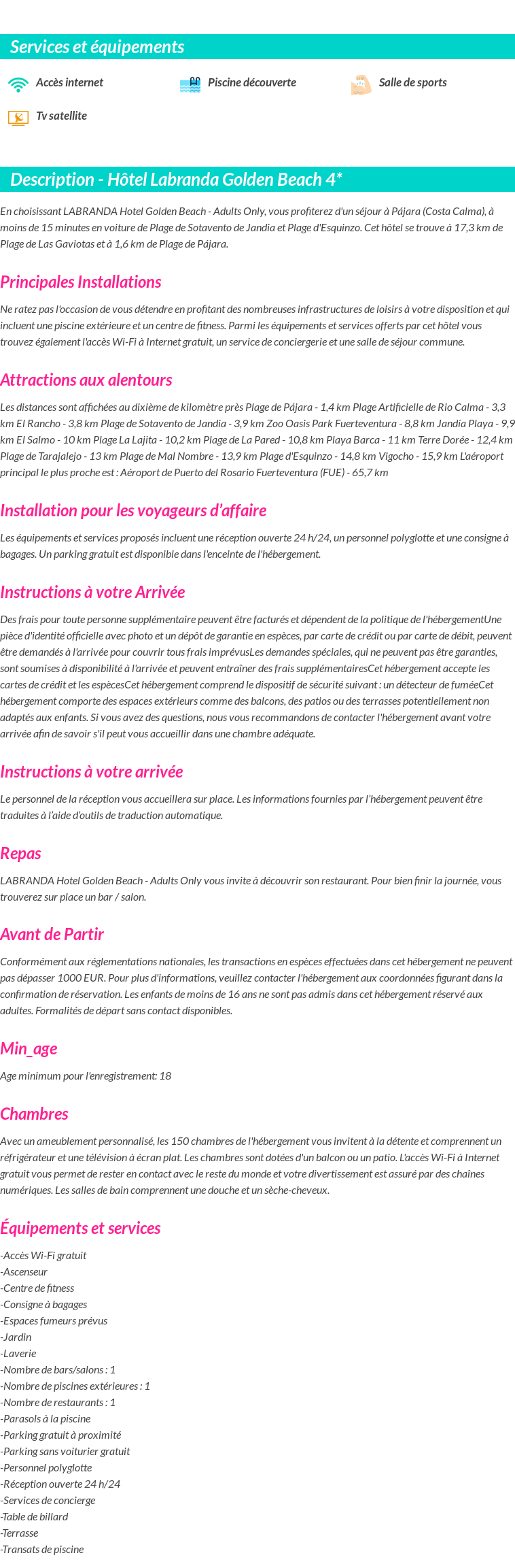 Détails du séjour