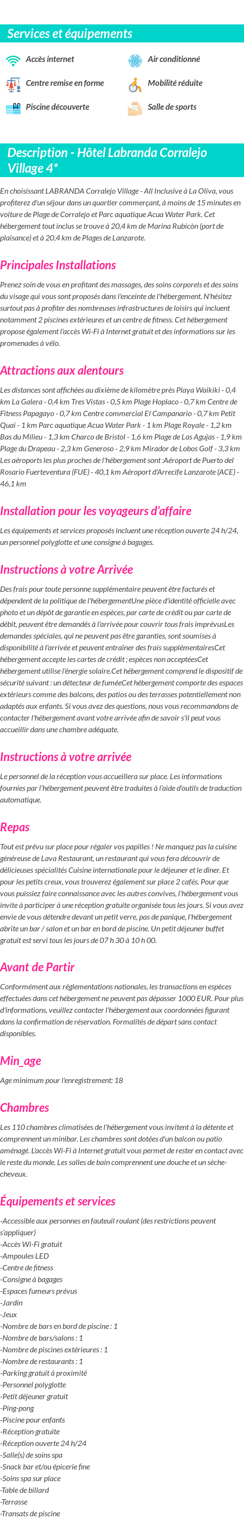 Détails du séjour